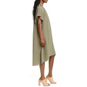 Club Monaco olive silk flutter sleeve hi-lo dress